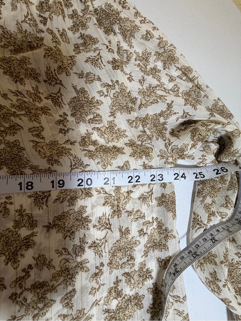 Zara Women's Sheer Floral Peasant Blouse Cream & Brown Long Sleeve Size Large - Picture 4 of 7